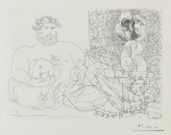 Pablo Picasso - Sculpteur et son modèle avec un buste sur une colonne