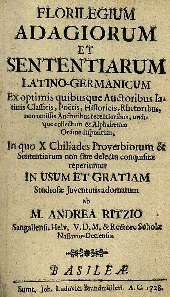 Ritz - Florilegium adagiorum. 1728