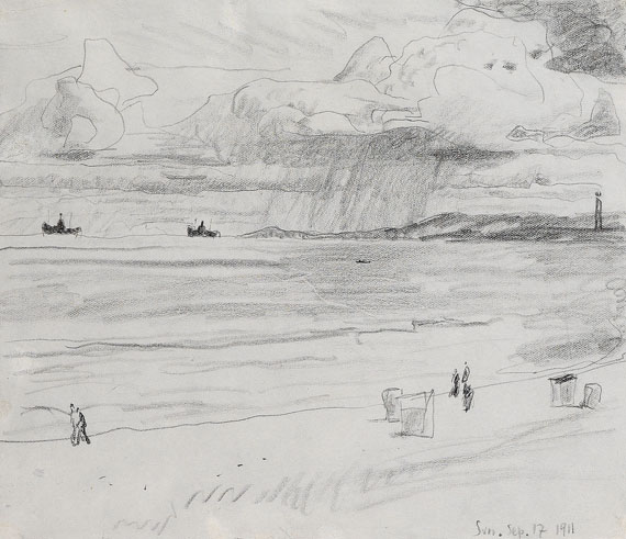 Lyonel Feininger - Bucht mit Strand und Dampfern am Horizont