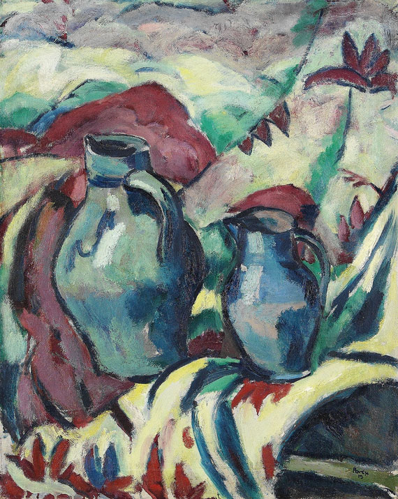 Heinz Porep - Stillleben mit zwei blauen Vasen