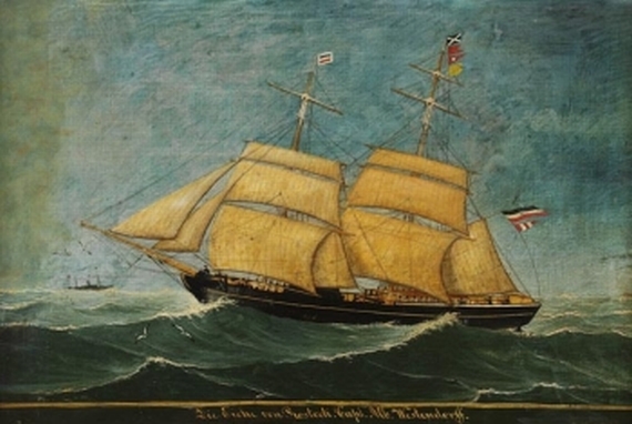 August Lasczky (oder Laschke) - Brigg aus Rostock "Die Eiche von Rostock Capt. Alb. Westendorff"