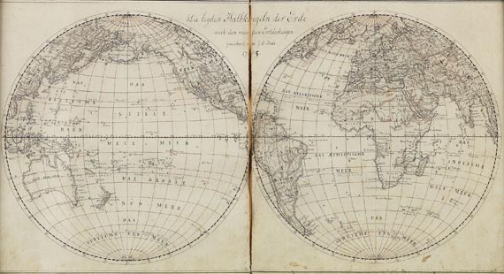 Weltkarte - Die beyden Halbkugeln der Erde nach den neuesten Entdeckungen gezeichnet.