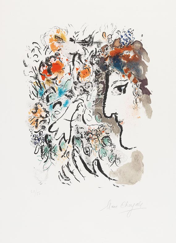 Marc Chagall - Profil mit roten Blumen