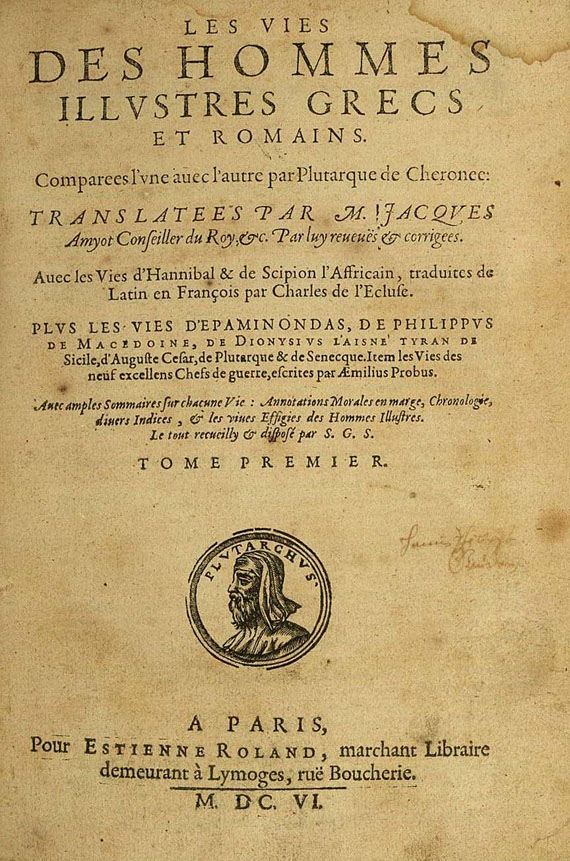  Plutarch - Les vies des hommes, 1606.