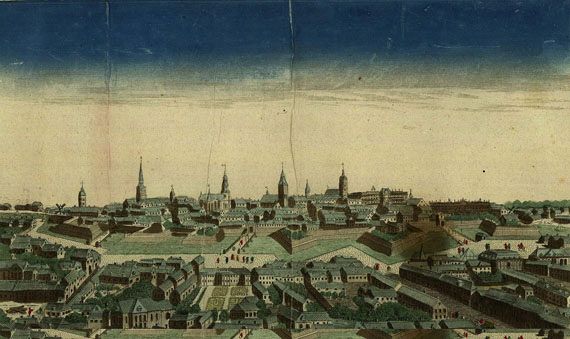  Berlin - 2 Bll. Guckkastenbll. von Berlin u. Lauenburg (Preussen). Dabei: 1 Bl. Stadtansicht.