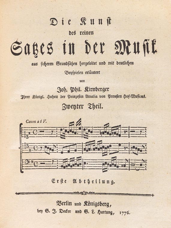  Musik - Kirnberger, Johann Phillip, Die Kunst der Musik 1774, 2 Tle. + Anhang - Autre image