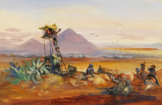 Johann Moritz Rugendas - Feldhüter bei der Sonnenpyramide von Teotihuacán mit Popocatépetl im Hintergrund