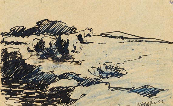 Otto Dill - 3 Blätter: Herrenreiter. Reitende Jünglinge am Meer. Löwenpaar in Landschaft - Autre image