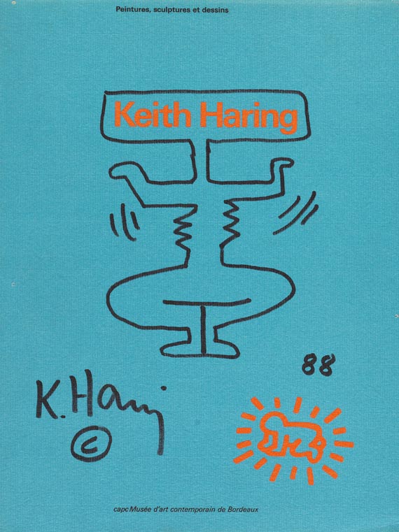 Keith Haring - Peintures, scultpures et dessins / 1988. Signiert bzw. mit Orig.Zeichnung. 2 Werke. 1986-88. - Reliure