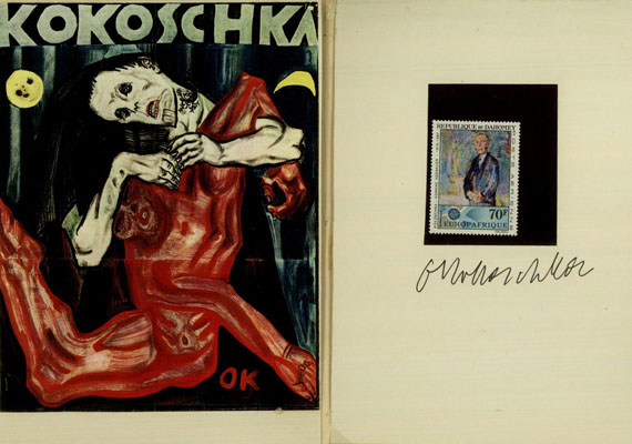 Oskar Kokoschka - 2 Signaturen. Um 1967. Dabei: H. Moore, 1 Autograph. Zus. 3 Tle.