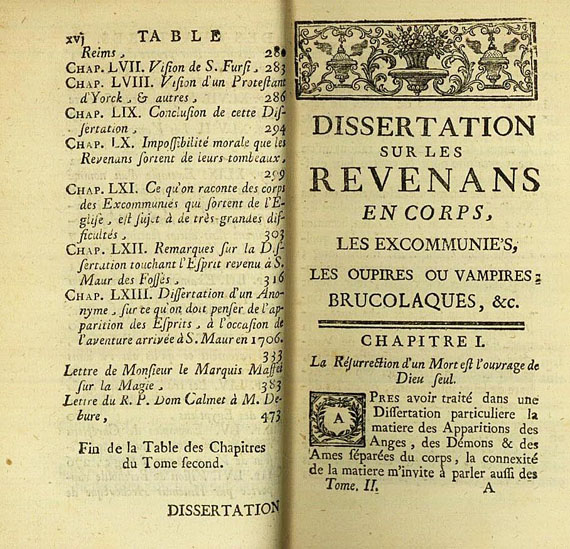 Okkulta - Calmet, Augustin, Traité sur les apparitions des esprits. 2 Bde. 1751.