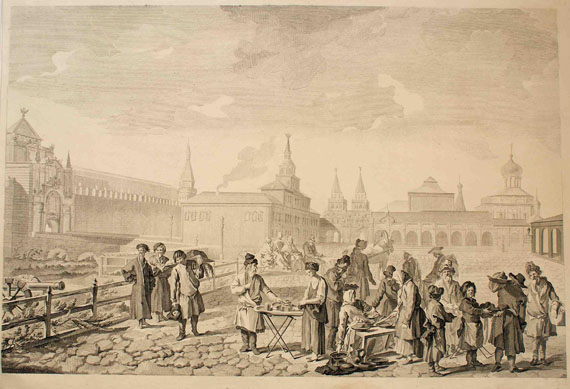  Rußland - 1 Bl, Moskau Marktszene am Kreml, 1800