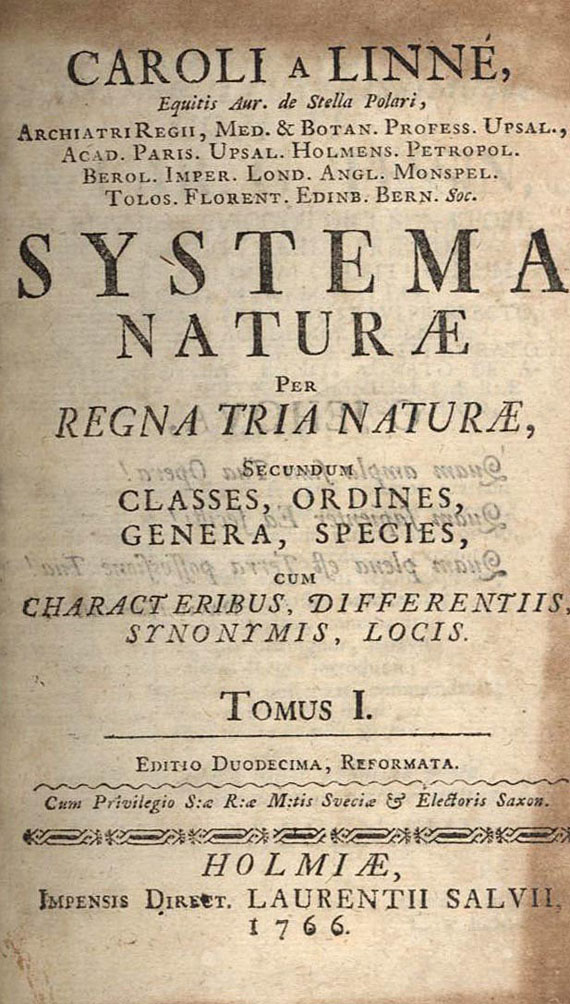 Carl von Linné - Systema naturae. 3 in 4 Bdn. 1766-68.