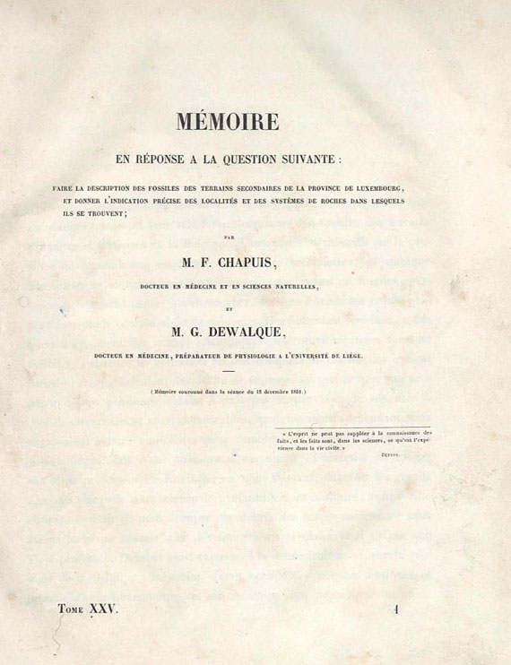 Félicien Chapuis - Mémoire, 1854
