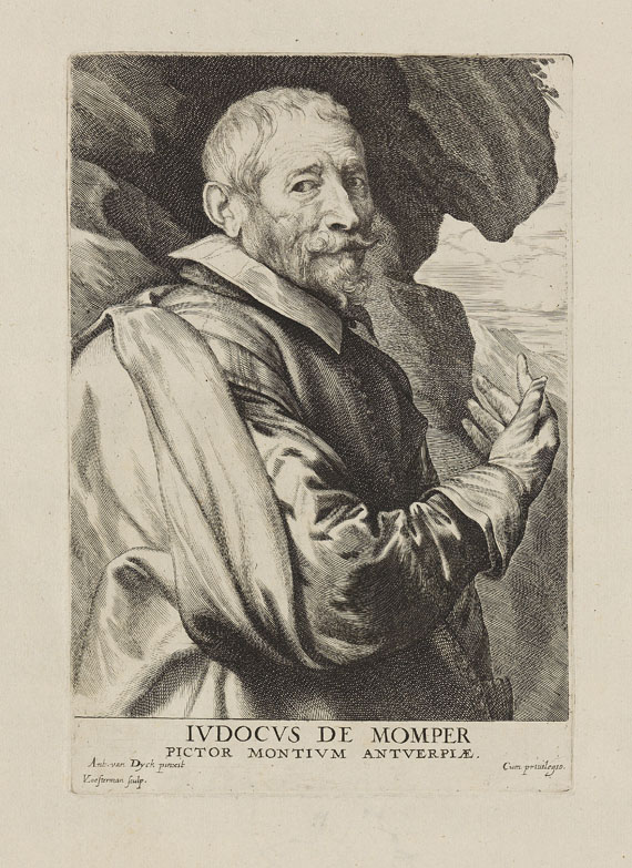 Antonius van Dyck - Porträt des Pieter Breughel aus der "Iconographie". Sowie fünf weitere Porträts nach van Dyck, gestochen von Pieter de Jode II (1), Lucas Vorsterman I (3) und Lucas Vorsterman II (1)