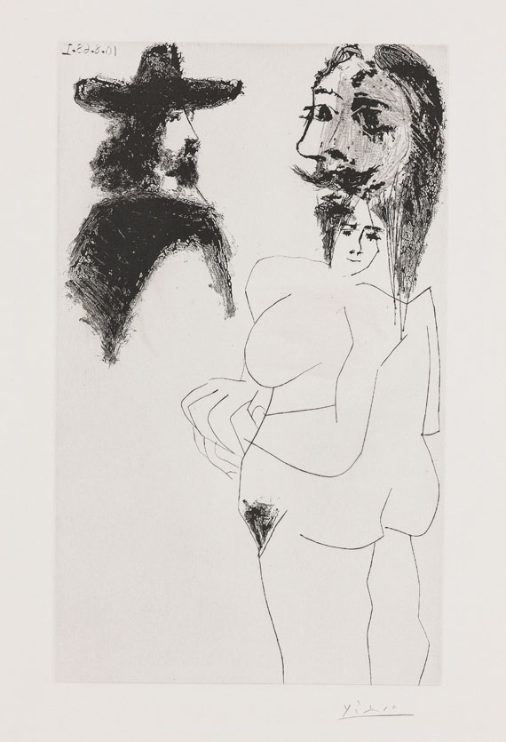 Pablo Picasso - Beau gentilhomme espagnol et femme à barbe (ou femme "coiffée" d
