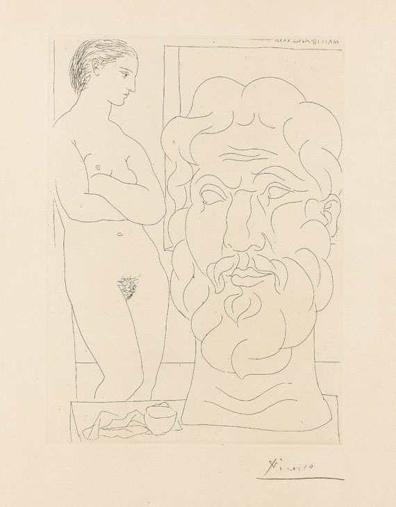 Pablo Picasso - Marie-Thérèse regardant un autoportrait sculpté du sculpteur