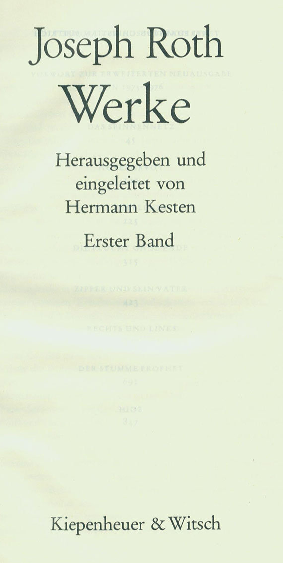 Joseph Roth - Werke, 4 Bde. 1975. -Dabei: 5 Bde. Dünndruckausgaben. 1968-1977.