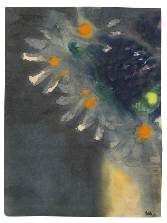 Emil Nolde - Blumenstillleben mit weißen und blauen Blüten
