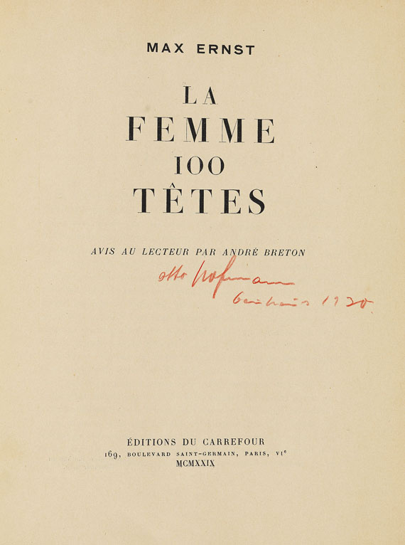 Max Ernst - La femme 100 têtes. Mit Besitzvermerk von O. Hofmann. 1929. - Autre image