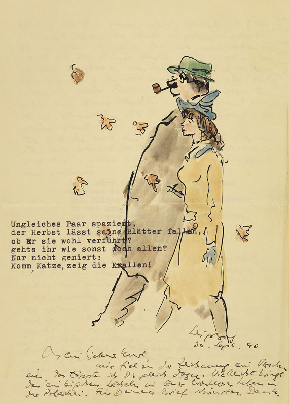 Max Schwimmer - 21 Bll. Briefe (1940-43), dabei: 2 Zeichnungen, 9 Radierungen (1932-50). - Autre image