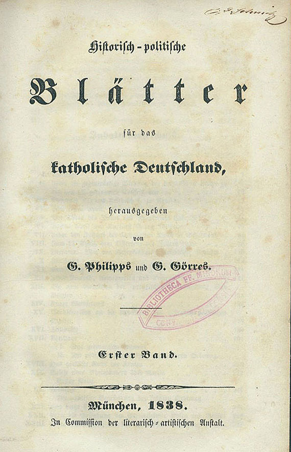 Historisch-politische Blätter - Historisch-politische Blätter. 1838-73. 19 Bde.