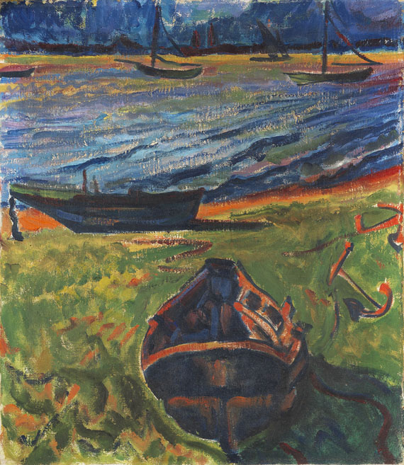 Hermann Max Pechstein - Boote am Dangaster Priel / Kühe