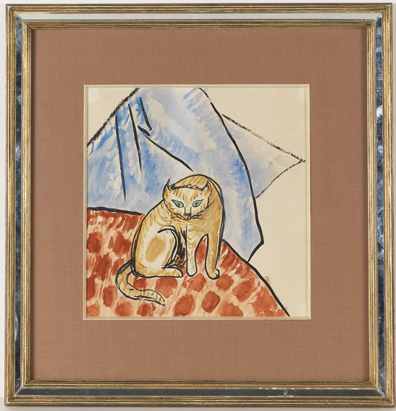 Gabriele Münter - Katze auf einer Decke - Image du cadre