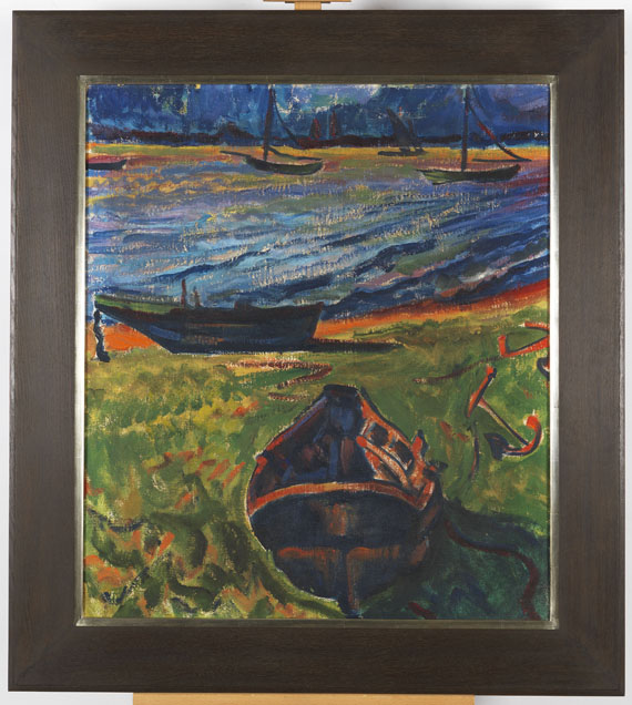 Hermann Max Pechstein - Boote am Dangaster Priel / Kühe - Image du cadre