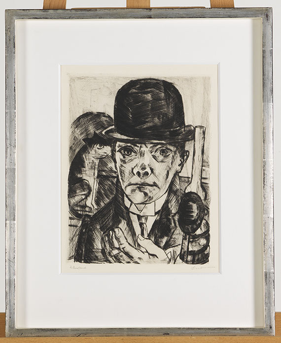 Max Beckmann - Selbstbildnis mit steifem Hut - Image du cadre