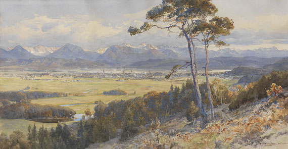 Edward Theodore Compton - Blick auf Klagenfurt vor den Bergzügen der Karawanken