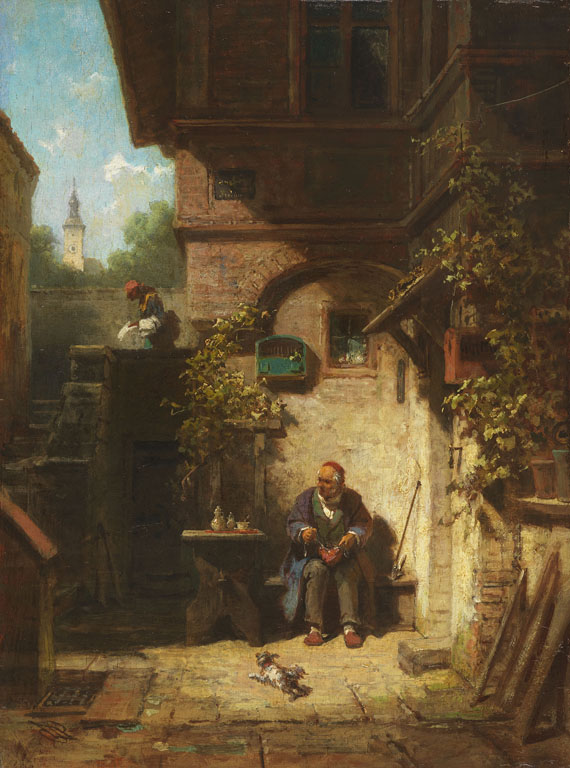 Carl Spitzweg - In Erwartung der Zeitung