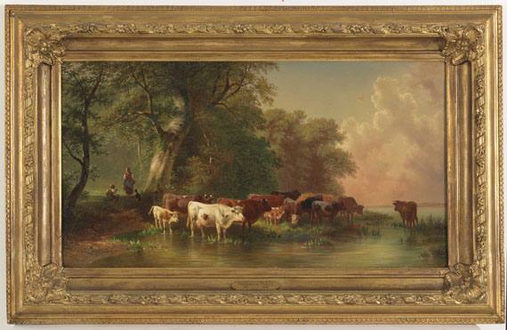 Friedrich Voltz - Mittagsrast des Viehhirten am Seeufer - Image du cadre