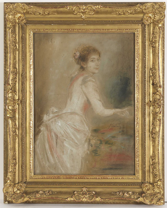 Franz von Lenbach - Porträt einer jungen Dame im weißen Kleid - Image du cadre