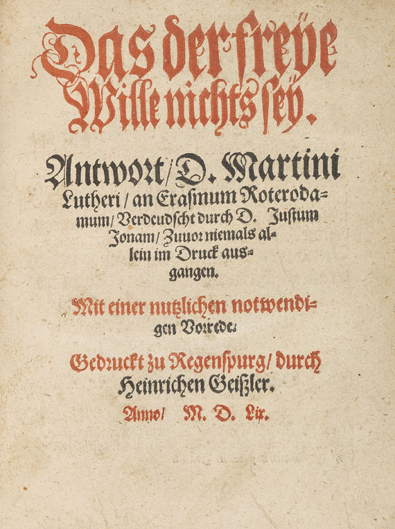 Martin Luther - Das der freye Wille nichts sey. 1559. - Autre image