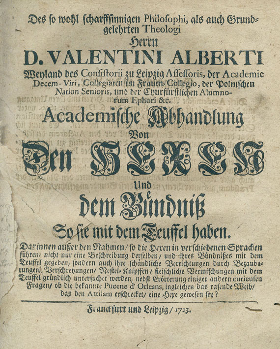  Hexen - Sammelband. 1721-1728. u.a. Academische Abhandlung von den Hexen. 1723