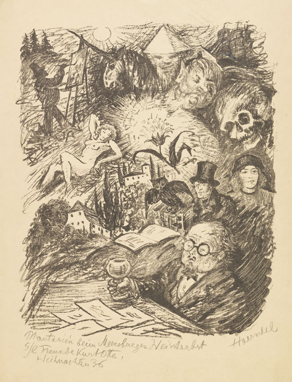Alfred Kubin - 3 Mappen: ca. 500 Zeichnungen und Druckgrafiken div. Künstler. Tlw. gewidmet an Kubin. Ca. 1910-60. - Autre image