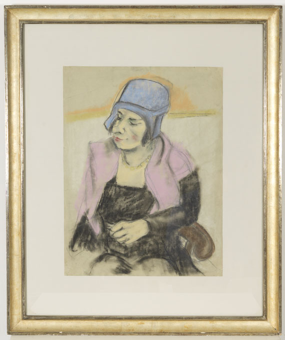 Georg Tappert - Sitzende Dame mit blauem Hut - Image du cadre