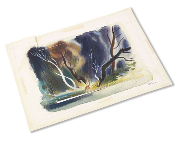  Walt Disney Studios - Gouache-Entwürfe zu "Bambi" für Tobler Chocolat. 32 Abb. von 41. + 2 Beigaben. 1950