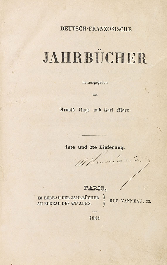   - Deutsch-Französische Jahrbücher. 1. u. 2. Lfg. (alles) in 1 Bd. 1844.