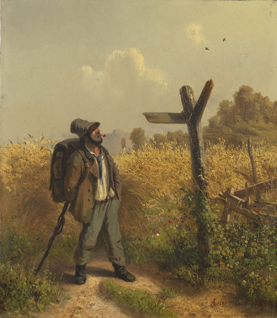 Adolf Heinrich Lier - Der Landstreicher am Wegweiser