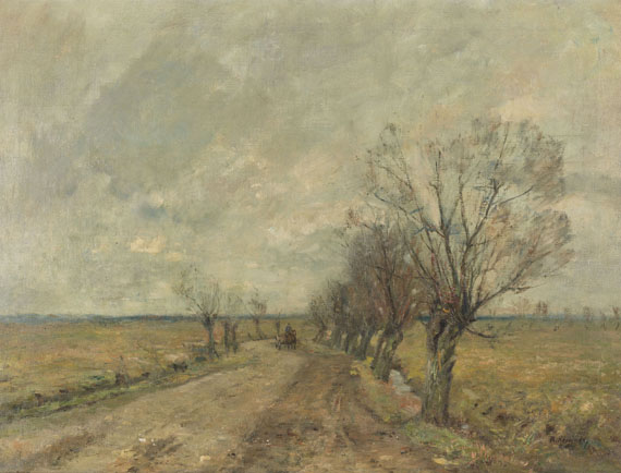 Rudolf Höckner - Marschlandschaft mit Weidenallee und Reiter