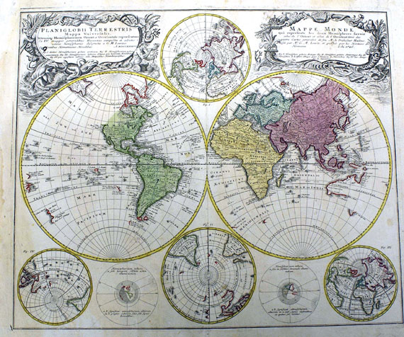  Weltkarte - 1 Bl. Planiglobii terrestris Mappa universalis (Homann Erben).