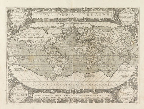 Weltkarte - 1 Bl. Typus orbis terrarum (Ortelius).