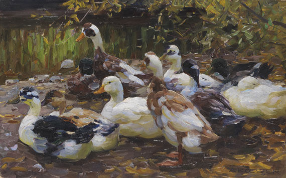 Alexander Koester - Meine Enten (Elf Enten am Ufer)