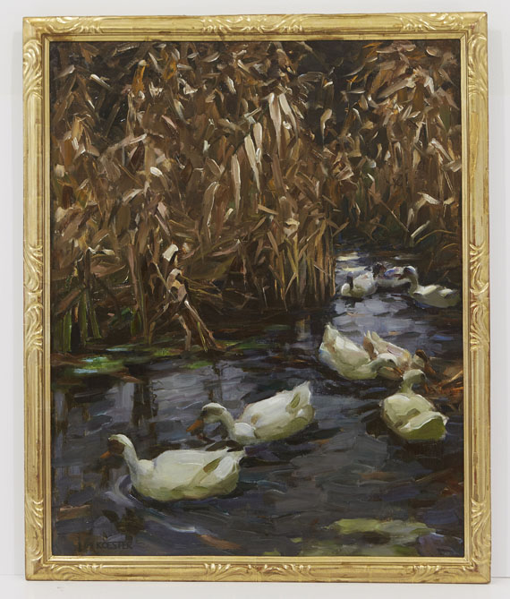 Alexander Koester - Acht Enten im Herbstschilf - Image du cadre