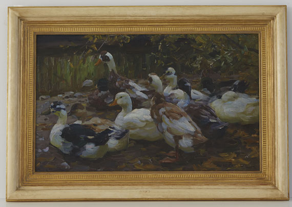 Alexander Koester - Meine Enten (Elf Enten am Ufer) - Image du cadre