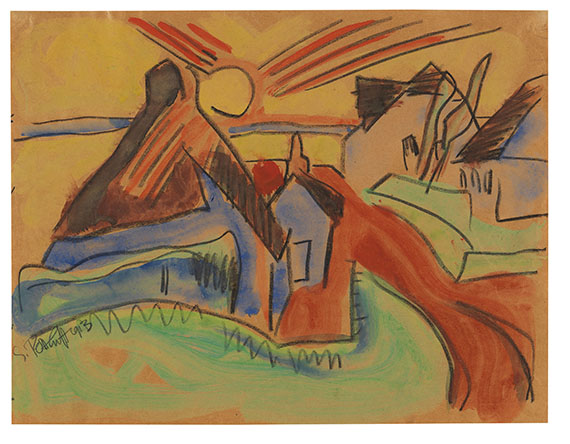 Karl Schmidt-Rottluff - Dorfstraße bei Sonnenuntergang