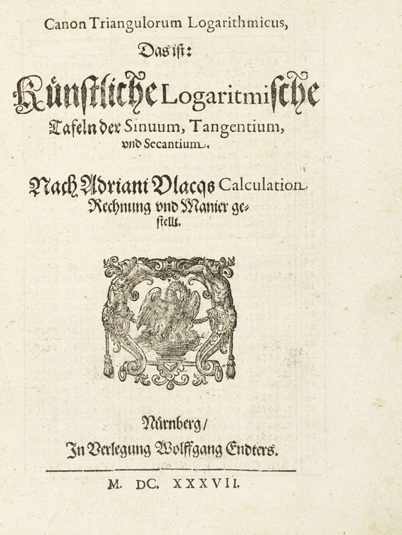 John Napier - Zehentausend Logarithmi. 1637. - Angeb.: Vlacq, Canon triangulorum - Autre image