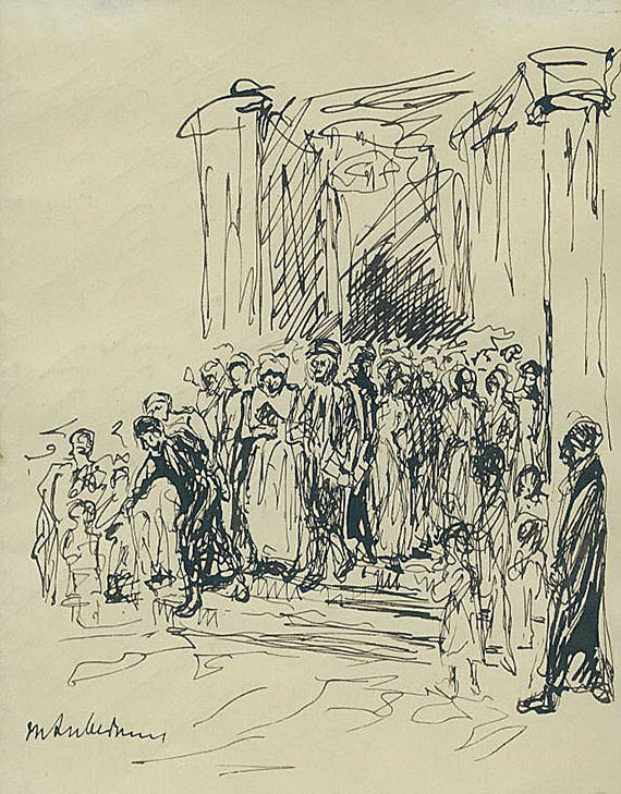 Max Liebermann - Sign. Orig.-Tuschfederzeichnung, verso eigh. Brief von Max Sauerland